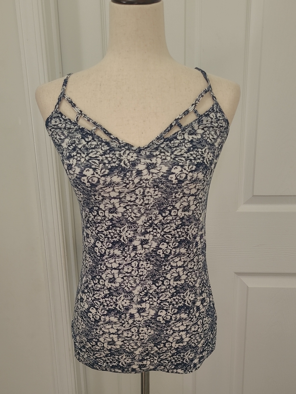 Aeropostale Navy and White Floral Strappy Cami Top